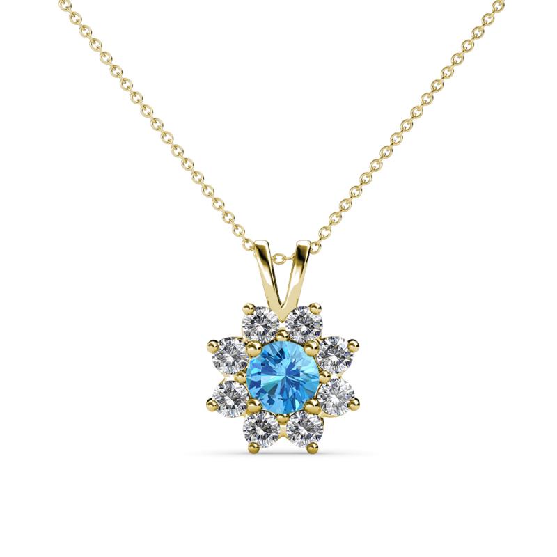 Ianthe Blue Topaz and Diamond Floral Halo Pendant 