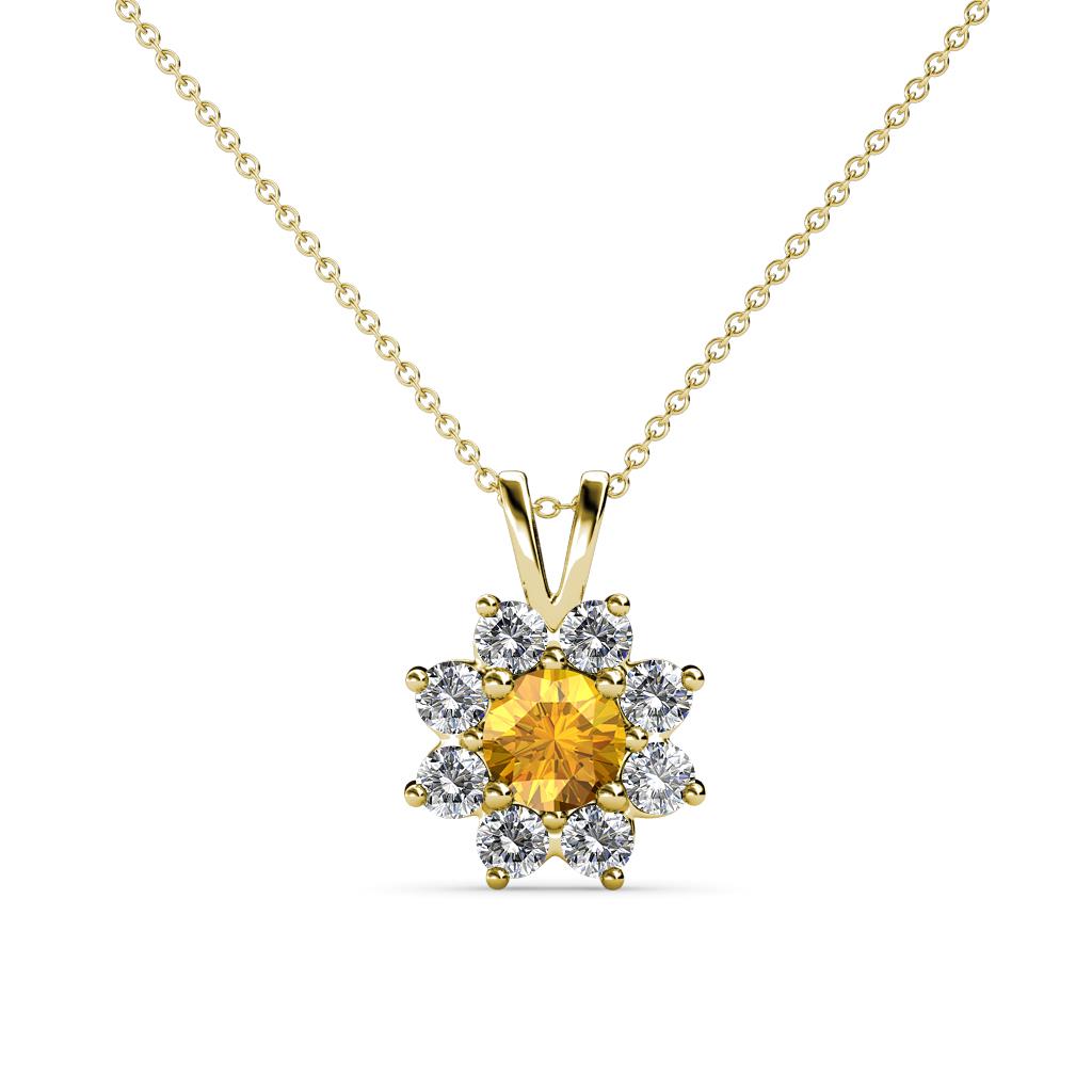 Ianthe Citrine and Diamond Floral Halo Pendant 