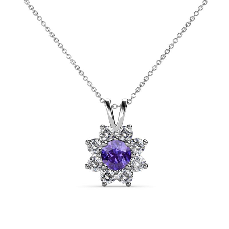 Ianthe Iolite and Diamond Floral Halo Pendant 