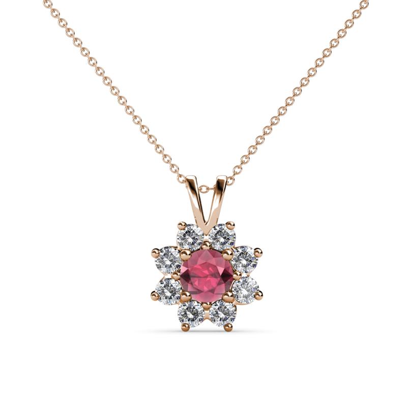 Ianthe Rhodolite Garnet and Diamond Floral Halo Pendant 