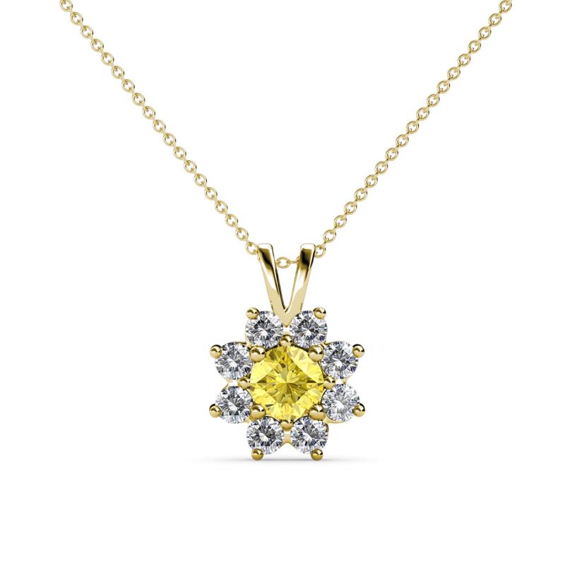 Ianthe Lab Created Yellow Sapphire and Diamond Floral Halo Pendant 