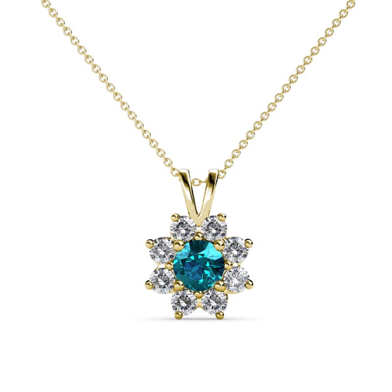 Ianthe London Blue Topaz and Diamond Floral Halo Pendant 
