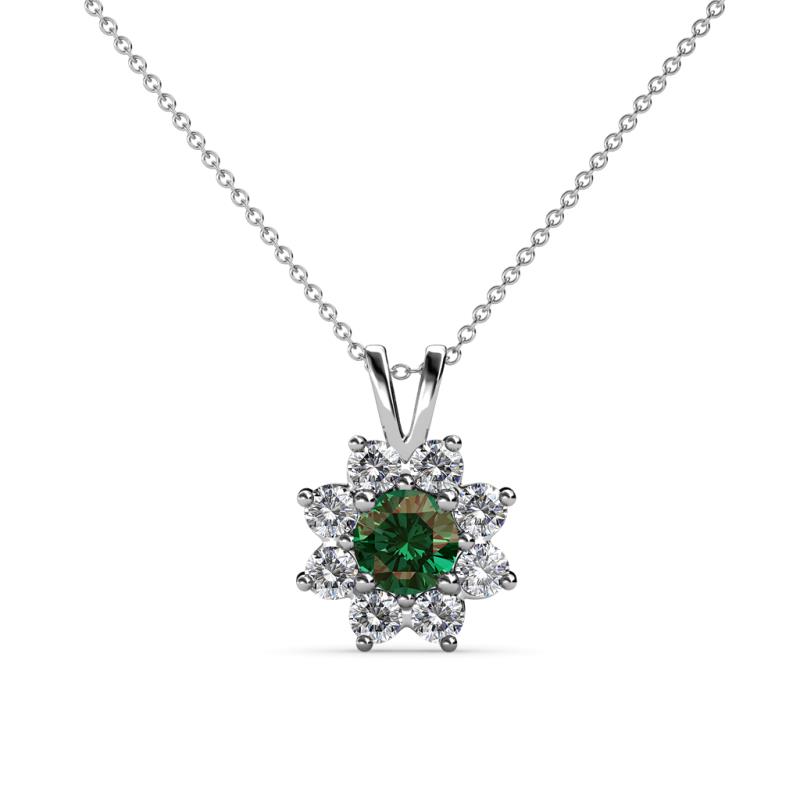 Ianthe Diamond and Created Alexandrite Floral Halo Pendant 