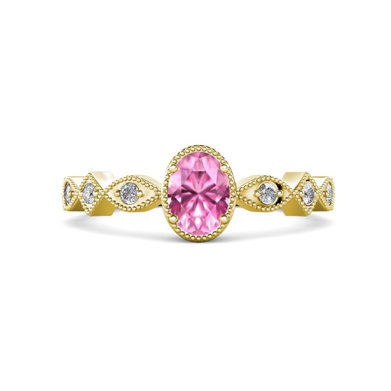 Jiena Desire Oval Cut Pink Sapphire and Round Lab Grown Diamond Engagement Ring 