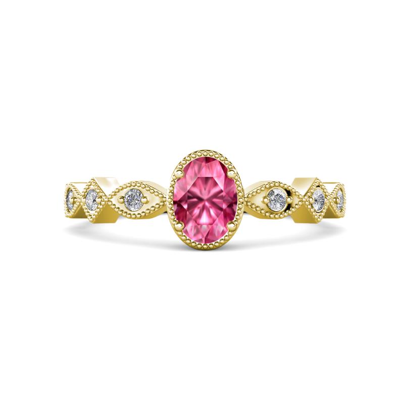 Jiena Desire Oval Cut Pink Tourmaline and Round Lab Grown Diamond Engagement Ring 