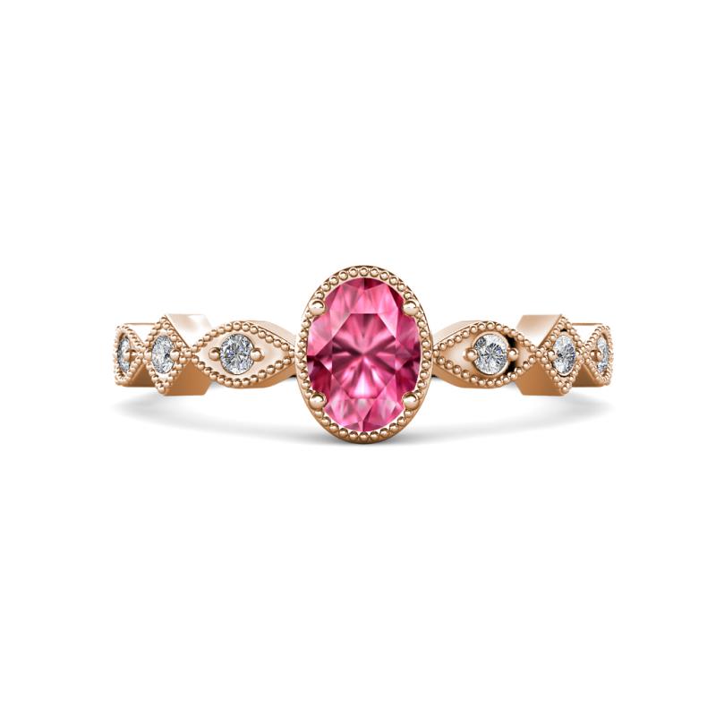 Jiena Desire Oval Cut Pink Tourmaline and Round Lab Grown Diamond Engagement Ring 
