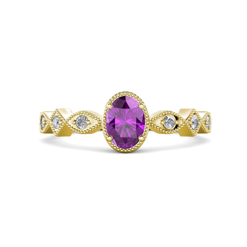 Jiena Desire Oval Cut Amethyst and Round Lab Grown Diamond Engagement Ring 
