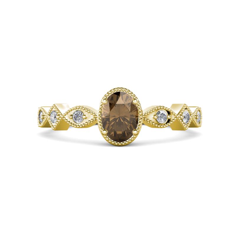 Jiena Desire Oval Cut Smoky Quartz and Round Lab Grown Diamond Engagement Ring 