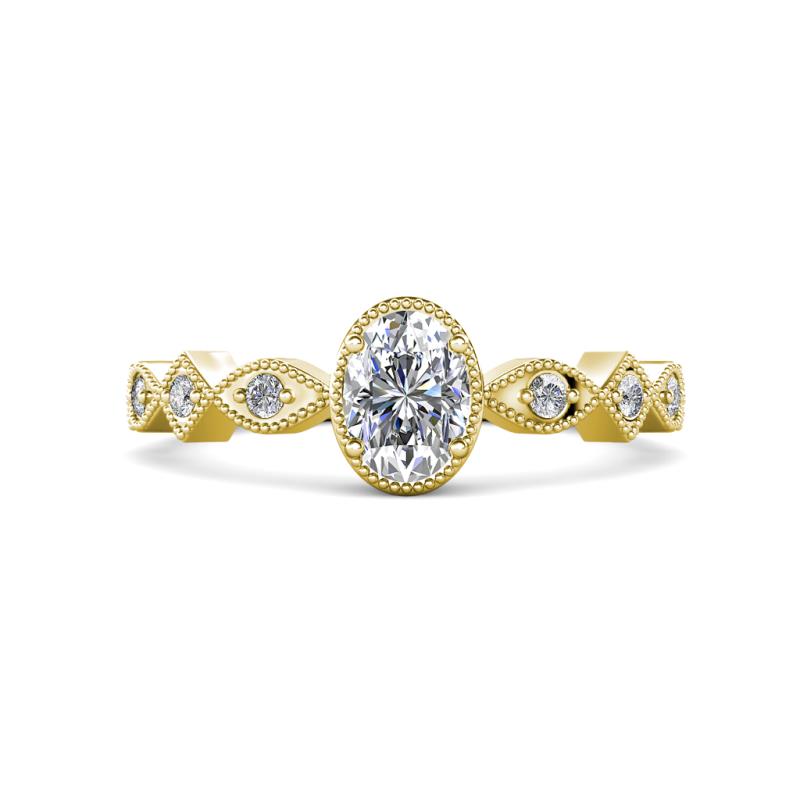 Jiena Desire 0.89 ctw (7x5 mm) IGI Certified Oval Cut Lab Grown Diamond (VS1/F) and Natural Diamond Engagement Ring 