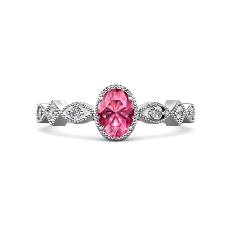 Jenna Desire Oval Cut Pink Tourmaline and Round Lab Grown Diamond Engagement Ring 