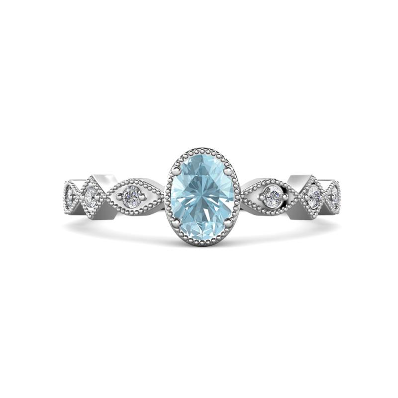 Jiena Desire Oval Cut Aquamarine and Round Lab Grown Diamond Engagement Ring 