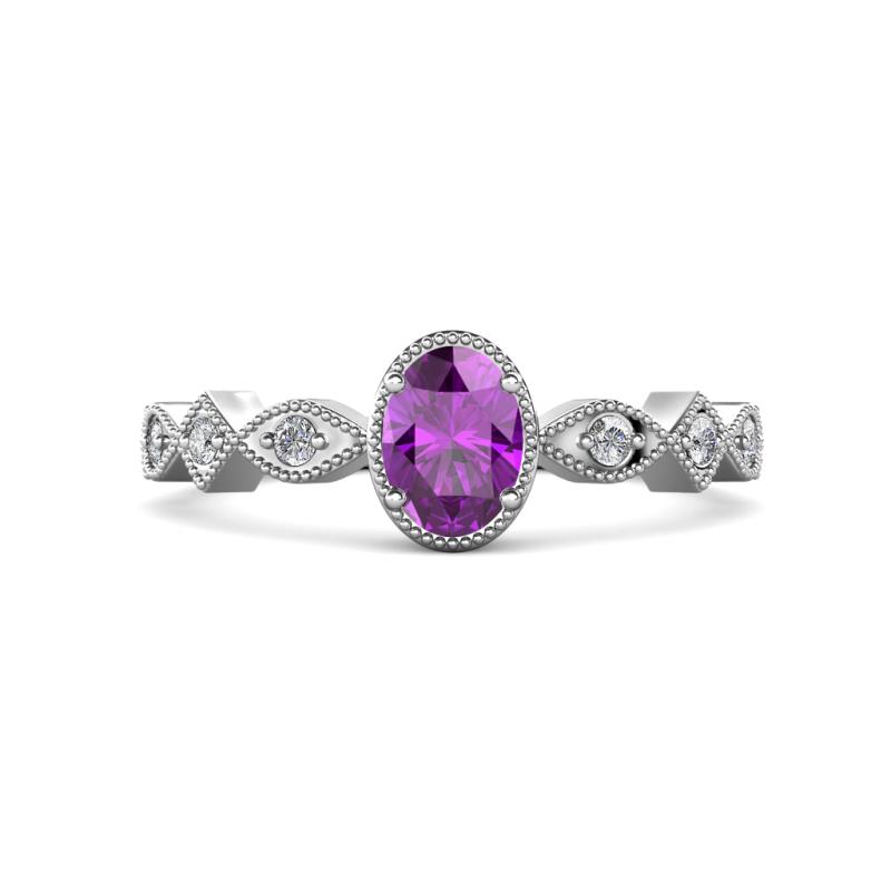Jiena Desire Oval Cut Amethyst and Round Lab Grown Diamond Engagement Ring 