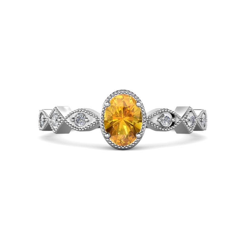 Jiena Desire Oval Cut Citrine and Round Lab Grown Diamond Engagement Ring 