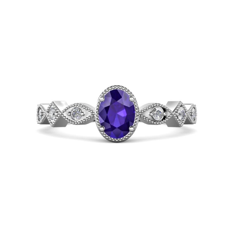 Jiena Desire Oval Cut Iolite and Round Lab Grown Diamond Engagement Ring 