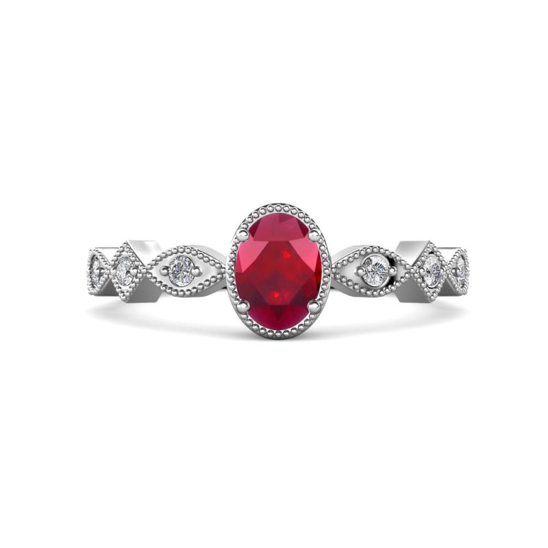 Jiena Desire Oval Cut Ruby and Round Lab Grown Diamond Engagement Ring 