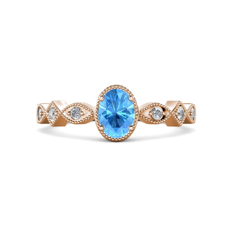 Jiena Desire Oval Cut Blue Topaz and Round Lab Grown Diamond Engagement Ring 