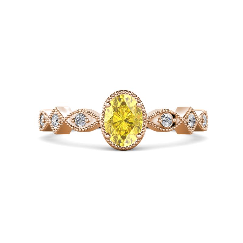Jiena Desire Oval Cut Yellow Sapphire and Round Lab Grown Diamond Engagement Ring 