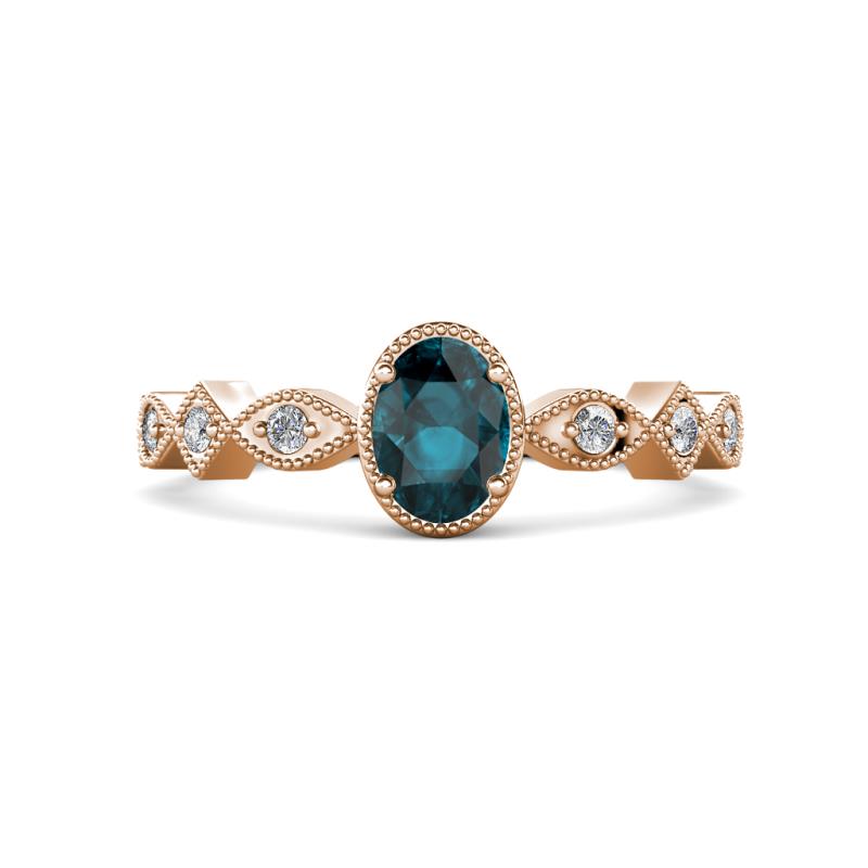Jiena Desire Oval Cut London Blue Topaz and Round Lab Grown Diamond Engagement Ring 