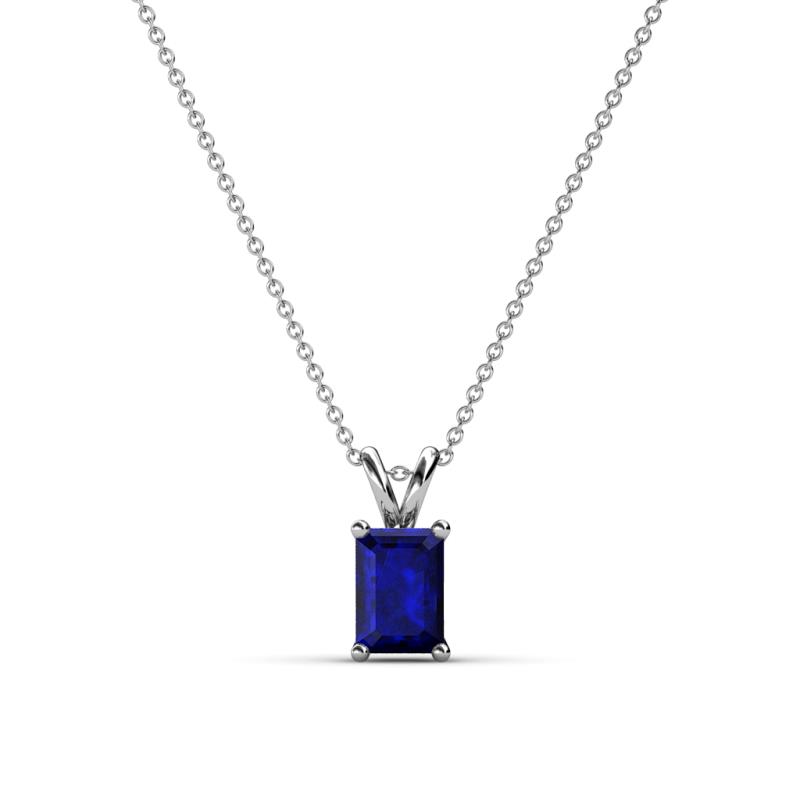 Jassiel 6x4 mm Emerald Cut Blue Sapphire Double Bail Solitaire Pendant Necklace 