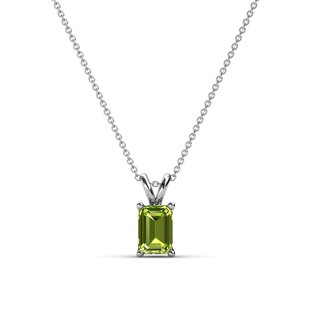 Jassiel 6x4 mm Emerald Cut Peridot Double Bail Solitaire Pendant Necklace 