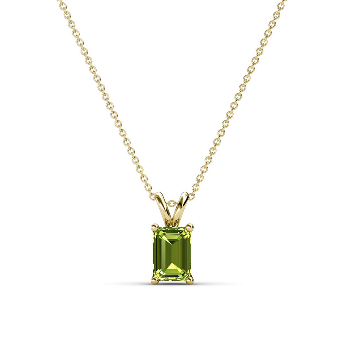 Jassiel 6x4 mm Emerald Cut Peridot Double Bail Solitaire Pendant Necklace 