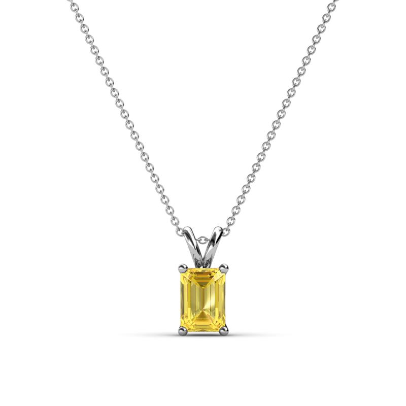 Jassiel 6x4 mm Emerald Cut Yellow Sapphire Double Bail Solitaire Pendant Necklace 