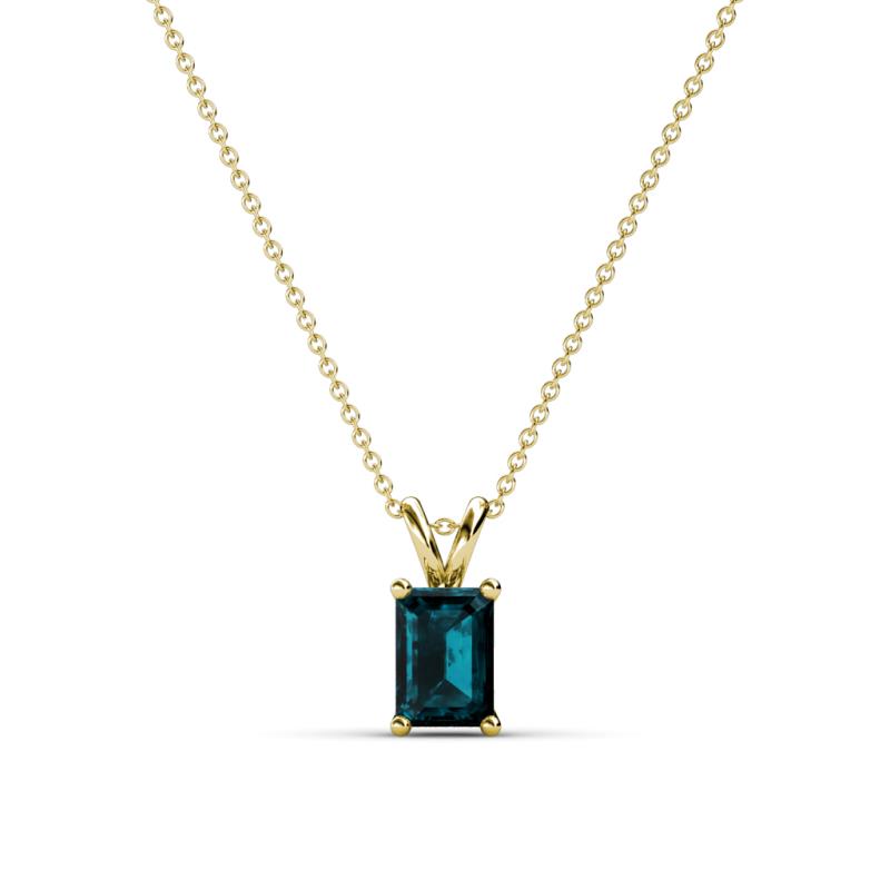 Jassiel 6x4 mm Emerald Cut London Blue Topaz Double Bail Solitaire Pendant Necklace 