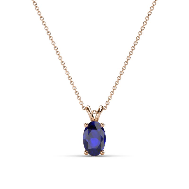 Jassiel 6x4 mm Oval Cut Blue Sapphire Double Bail Solitaire Pendant Necklace 