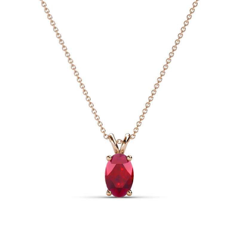 Jassiel 6x4 mm Oval Cut Ruby Double Bail Solitaire Pendant Necklace 