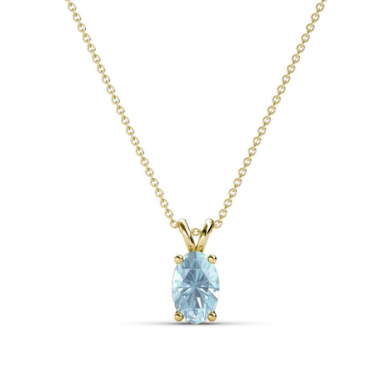 Jassiel 6x4 mm Oval Cut Aquamarine Double Bail Solitaire Pendant Necklace 