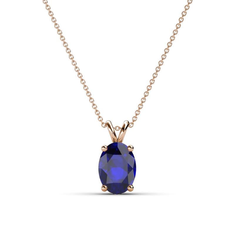 Jassiel 7x5 mm Oval Cut Blue Sapphire Double Bail Solitaire Pendant Necklace 