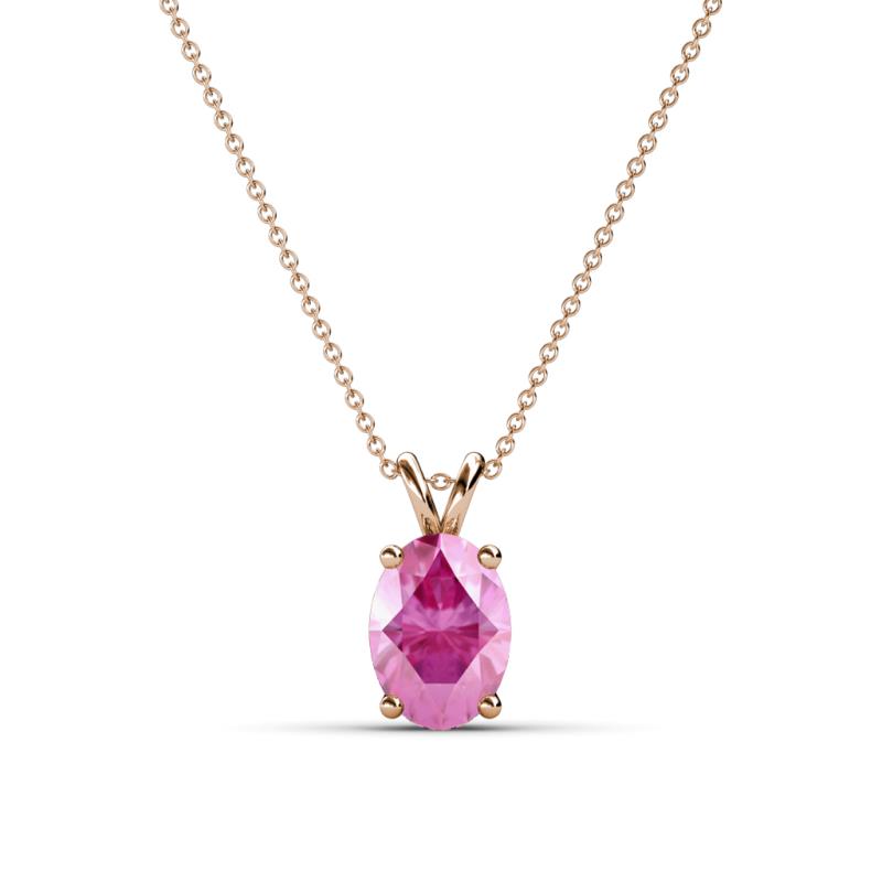 Jassiel 7x5 mm Oval Cut Pink Sapphire Double Bail Solitaire Pendant Necklace 