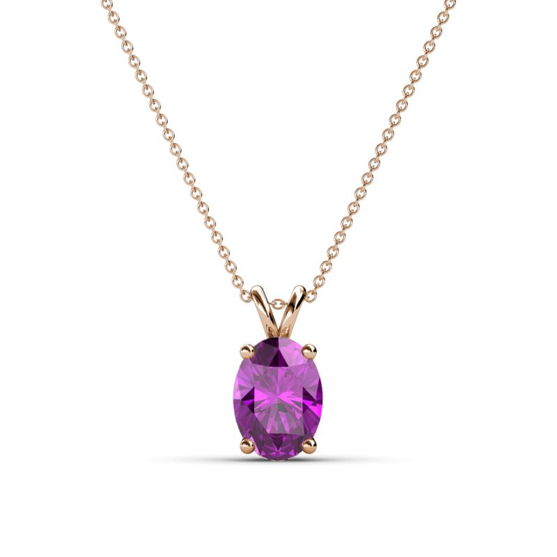 Jassiel 7x5 mm Oval Cut Amethyst Double Bail Solitaire Pendant Necklace 