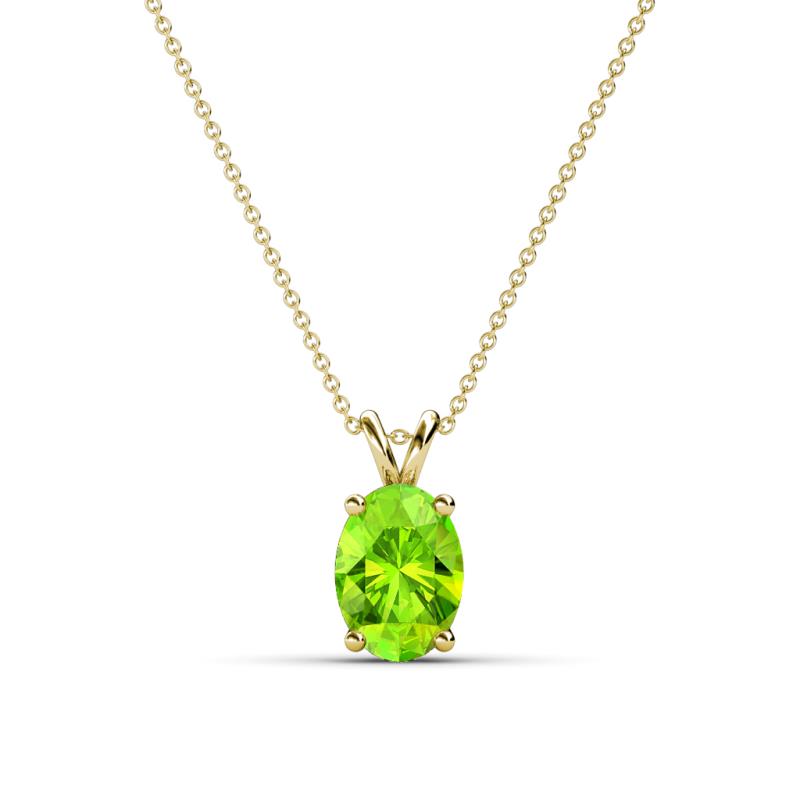 Jassiel 7x5 mm Oval Cut Peridot Double Bail Solitaire Pendant Necklace 