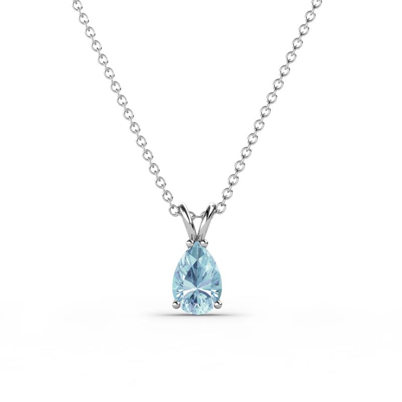 Jassiel 6x4 mm Pear Cut Aquamarine Double Bail Solitaire Pendant Necklace 