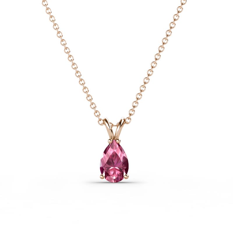 Jassiel 6x4 mm Pear Cut Pink Tourmaline Double Bail Solitaire Pendant Necklace 