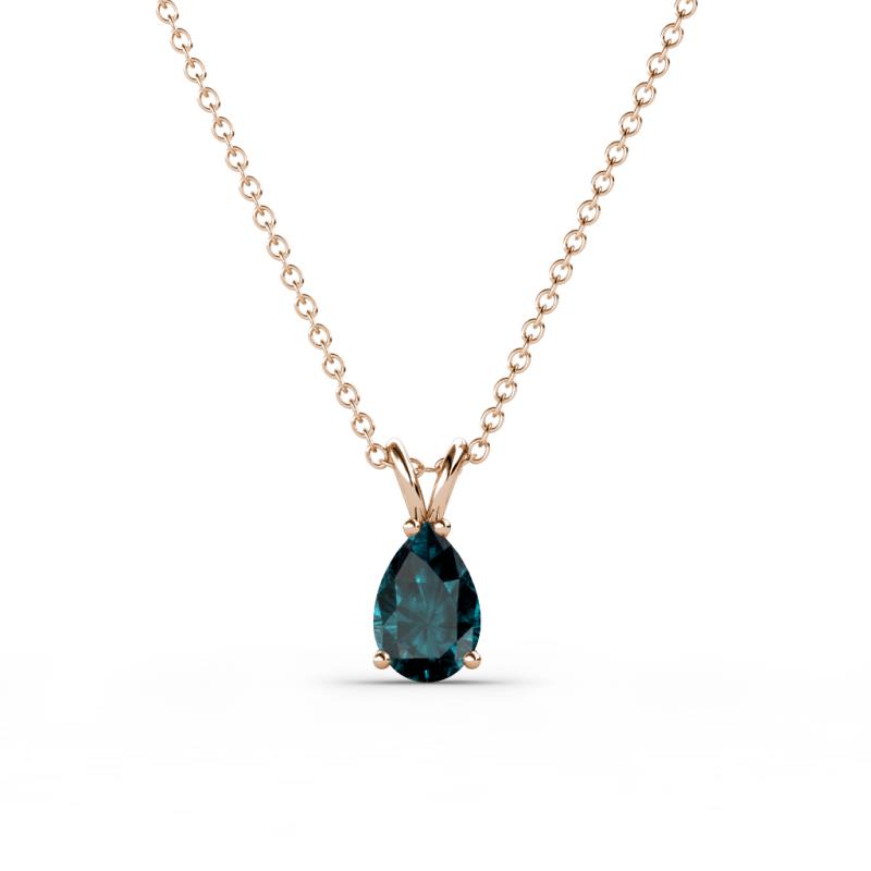 Jassiel 6x4 mm Pear Cut London Blue Topaz Double Bail Solitaire Pendant Necklace 