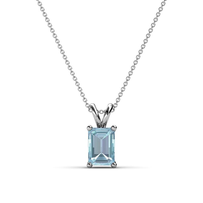 Jassiel 7x5 mm Emerald Cut Aquamarine Double Bail Solitaire Pendant Necklace 