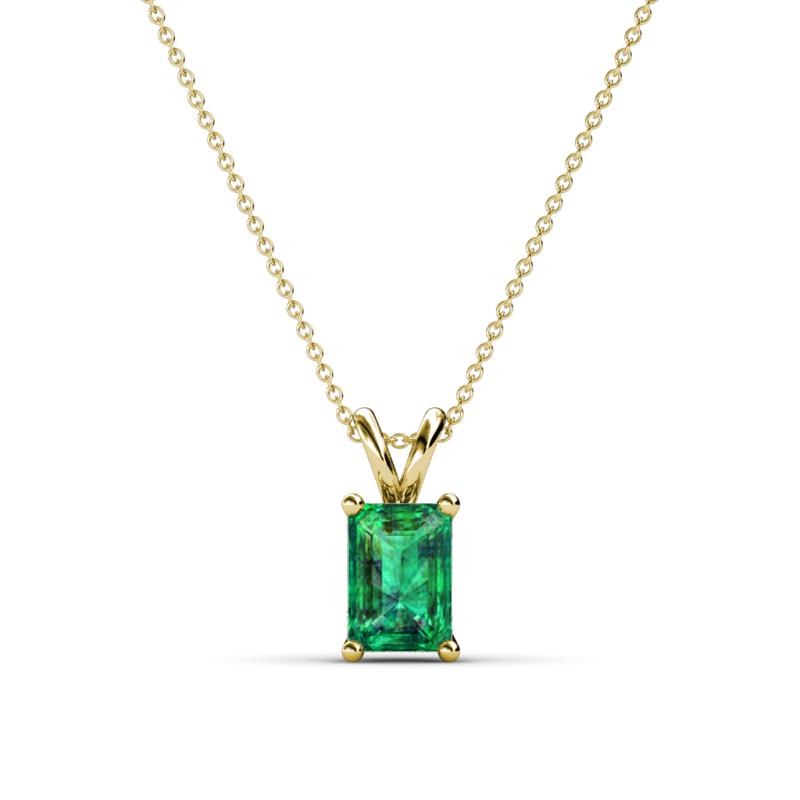 Jassiel 7x5 mm Emerald Cut Emerald Double Bail Solitaire Pendant Necklace 