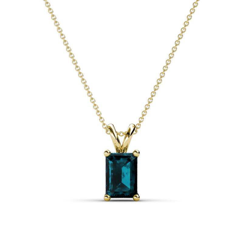 Jassiel 7x5 mm Emerald Cut London Blue Topaz Double Bail Solitaire Pendant Necklace 