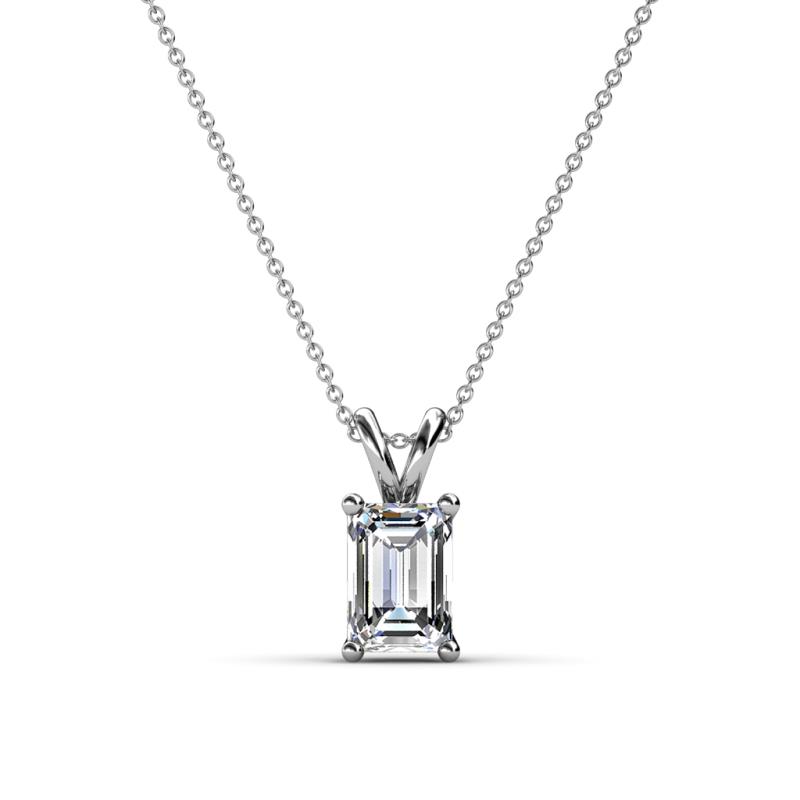 Jassiel 7x5 mm Emerald Cut Diamond Double Bail Solitaire Pendant Necklace 