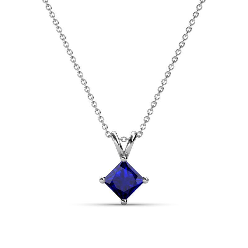 Jassiel 5.00 mm Princess Cut Blue Sapphire Double Bail Solitaire Pendant Necklace 