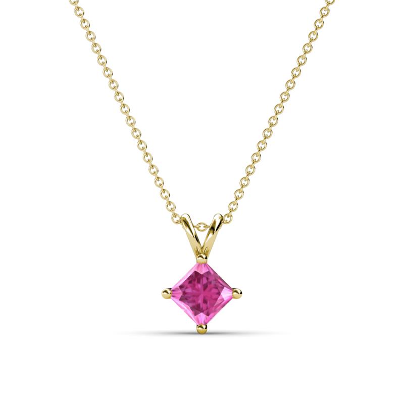 Jassiel 5.00 mm Princess Cut Pink Sapphire Double Bail Solitaire Pendant Necklace 