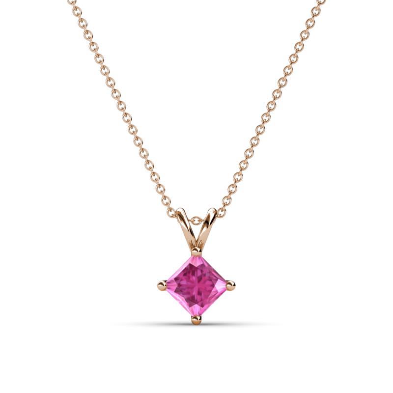 Jassiel 5.00 mm Princess Cut Pink Sapphire Double Bail Solitaire Pendant Necklace 