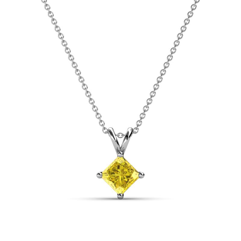 Jassiel 5.00 mm Princess Cut Yellow Sapphire Double Bail Solitaire Pendant Necklace 