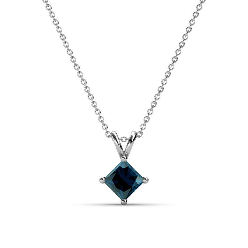Jassiel 5.00 mm Princess Cut Blue Diamond Double Bail Solitaire Pendant Necklace 