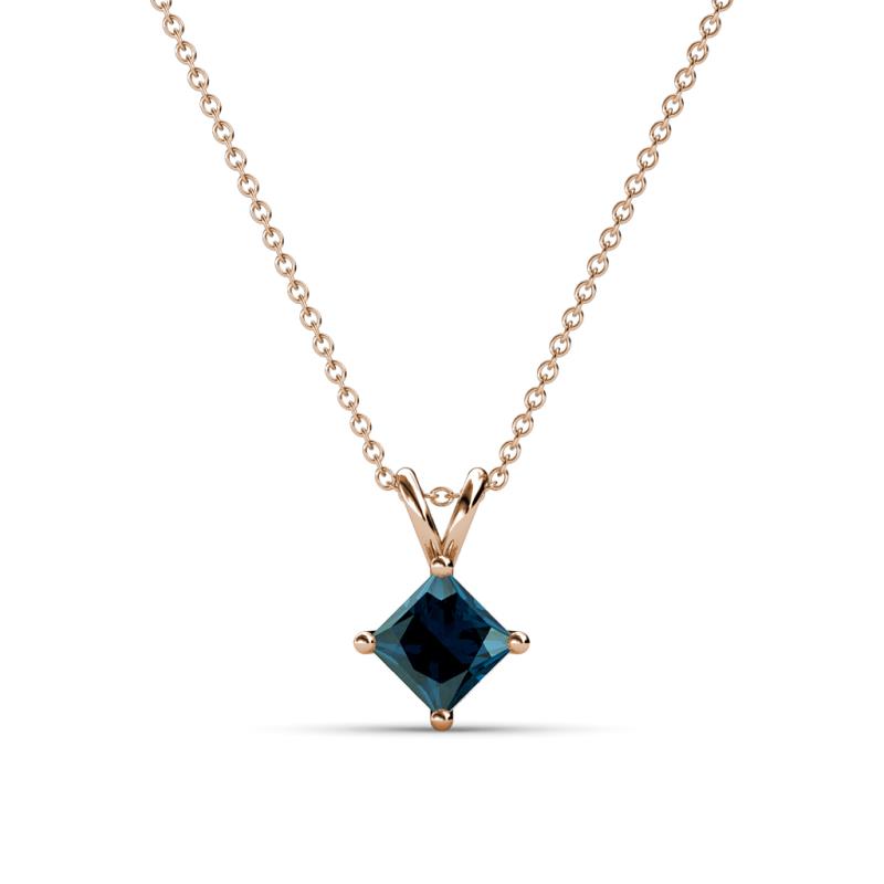 Jassiel 5.00 mm Princess Cut Blue Diamond Double Bail Solitaire Pendant Necklace 
