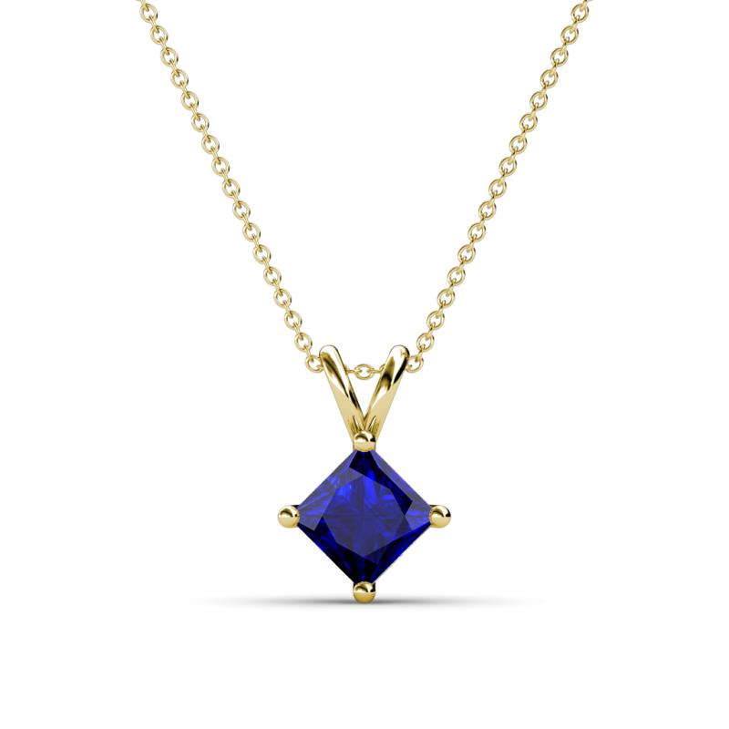 Jassiel 6.00 mm Princess Cut Chatham Created Blue Sapphire Double Bail Solitaire Pendant Necklace 