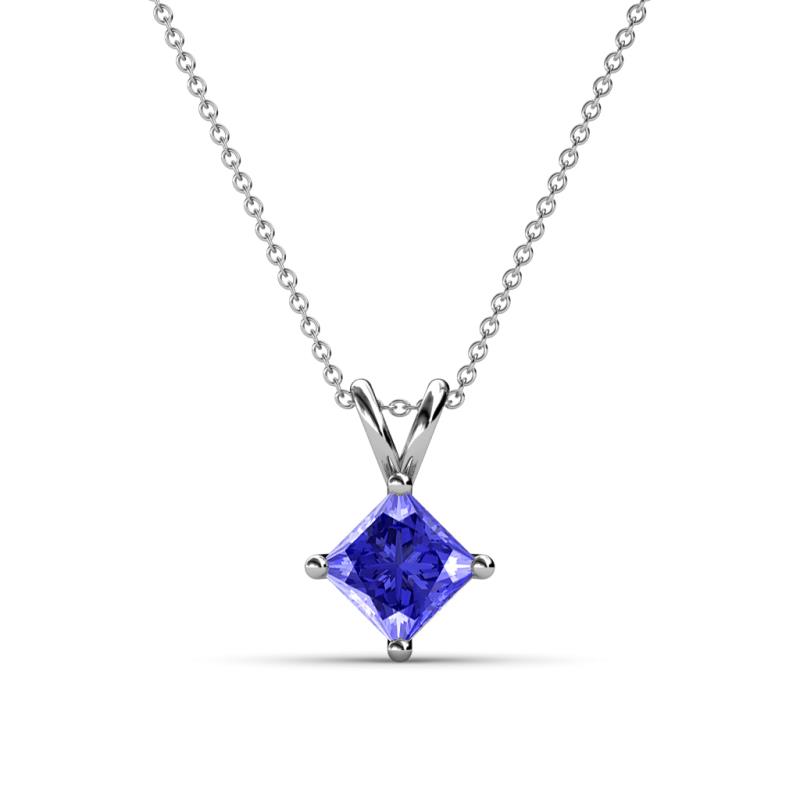 Jassiel 6.00 mm Princess Cut Tanzanite Double Bail Solitaire Pendant Necklace 