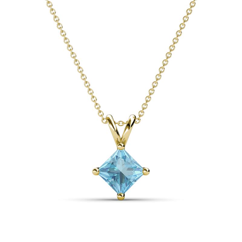 Jassiel 6.00 mm Princess Cut Aquamarine Double Bail Solitaire Pendant Necklace 